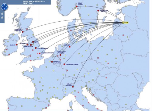 Из Риги авиакомпания Ryanair совершает перелеты по следующим маршрутам и связывает города